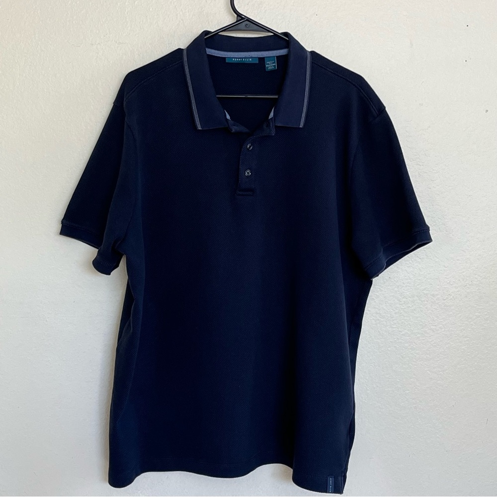 Perry Ellis Navy Blue Polo Short Sleeve Stretch Knit Collared Shirt Size XXL. - Picture 2 of 9
